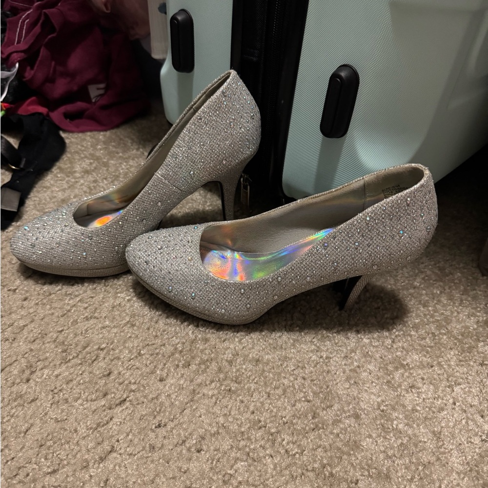 Elegant Silver Glitter Heels